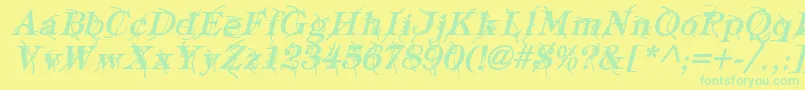 Fonte TypographyTiesBoldItalic – fontes verdes em um fundo amarelo