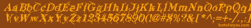 TypographyTiesBoldItalic-fontti – oranssit fontit ruskealla taustalla