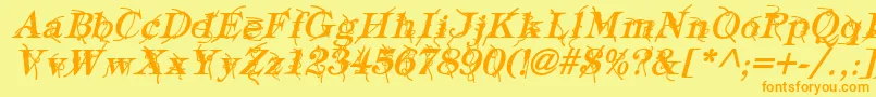 TypographyTiesBoldItalic-Schriftart – Orangefarbene Schriften auf gelbem Hintergrund