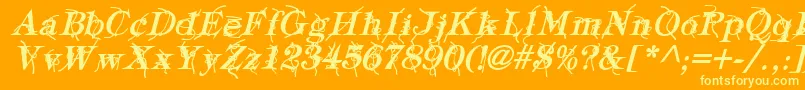 TypographyTiesBoldItalic-fontti – keltaiset fontit oranssilla taustalla