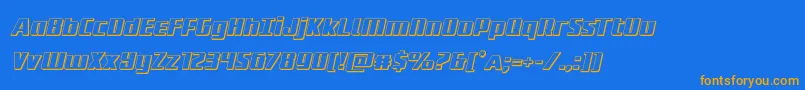 フォントSubadai3Dital – オレンジ色の文字が青い背景にあります。