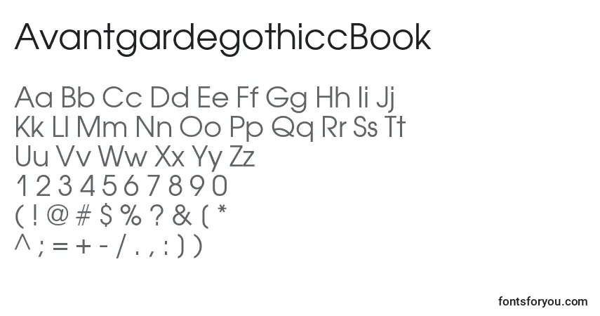 Czcionka AvantgardegothiccBook – alfabet, cyfry, specjalne znaki