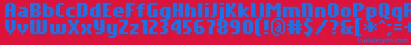 PfTempestaSevenCompressedBold-Schriftart – Blaue Schriften auf rotem Hintergrund