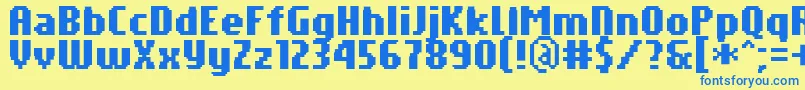 PfTempestaSevenCompressedBold-Schriftart – Blaue Schriften auf gelbem Hintergrund