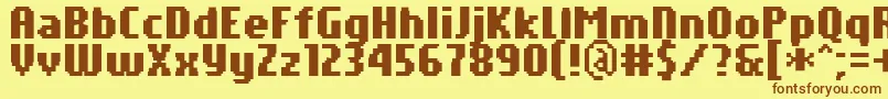 PfTempestaSevenCompressedBold-fontti – ruskeat fontit keltaisella taustalla