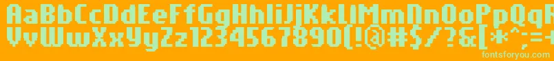 PfTempestaSevenCompressedBold-fontti – vihreät fontit oranssilla taustalla