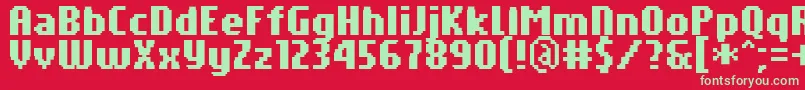 PfTempestaSevenCompressedBold-fontti – vihreät fontit punaisella taustalla
