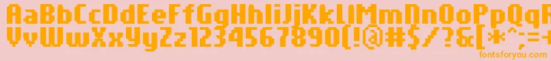 PfTempestaSevenCompressedBold-Schriftart – Orangefarbene Schriften auf rosa Hintergrund