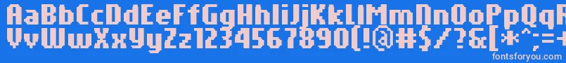 PfTempestaSevenCompressedBold-fontti – vaaleanpunaiset fontit sinisellä taustalla
