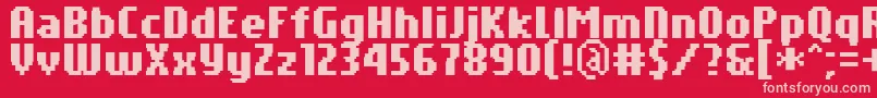 PfTempestaSevenCompressedBold-fontti – vaaleanpunaiset fontit punaisella taustalla