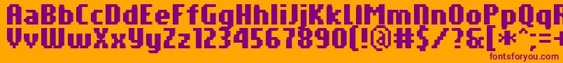 PfTempestaSevenCompressedBold-Schriftart – Violette Schriften auf orangefarbenem Hintergrund