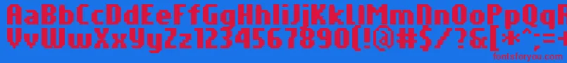 PfTempestaSevenCompressedBold-Schriftart – Rote Schriften auf blauem Hintergrund