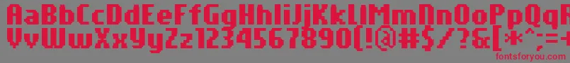 PfTempestaSevenCompressedBold-Schriftart – Rote Schriften auf grauem Hintergrund