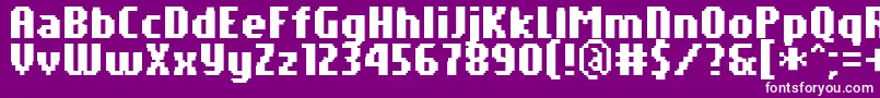PfTempestaSevenCompressedBold-fontti – valkoiset fontit violetilla taustalla