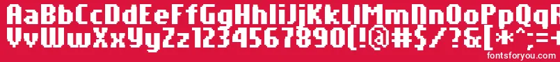 PfTempestaSevenCompressedBold-Schriftart – Weiße Schriften auf rotem Hintergrund