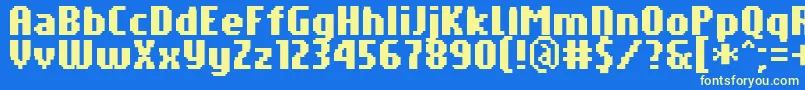 PfTempestaSevenCompressedBold-fontti – keltaiset fontit sinisellä taustalla
