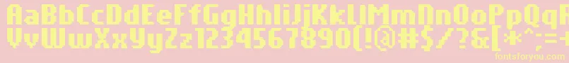 PfTempestaSevenCompressedBold-fontti – keltaiset fontit vaaleanpunaisella taustalla