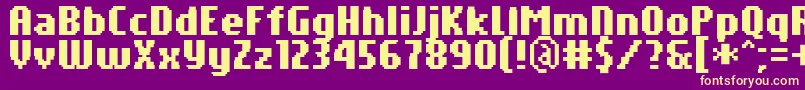 PfTempestaSevenCompressedBold-fontti – keltaiset fontit violetilla taustalla