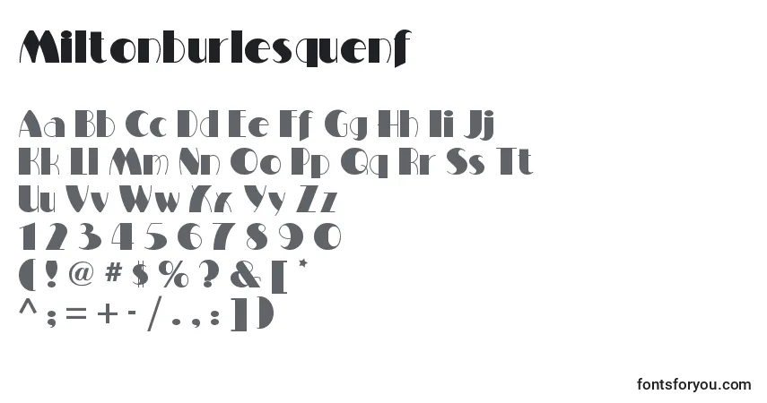 Шрифт Miltonburlesquenf – алфавит, цифры, специальные символы