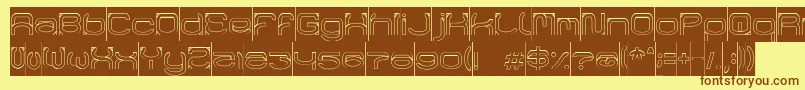RaynalizHollowInverse-fontti – ruskeat fontit keltaisella taustalla