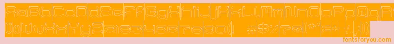 フォントRaynalizHollowInverse – オレンジの文字がピンクの背景にあります。