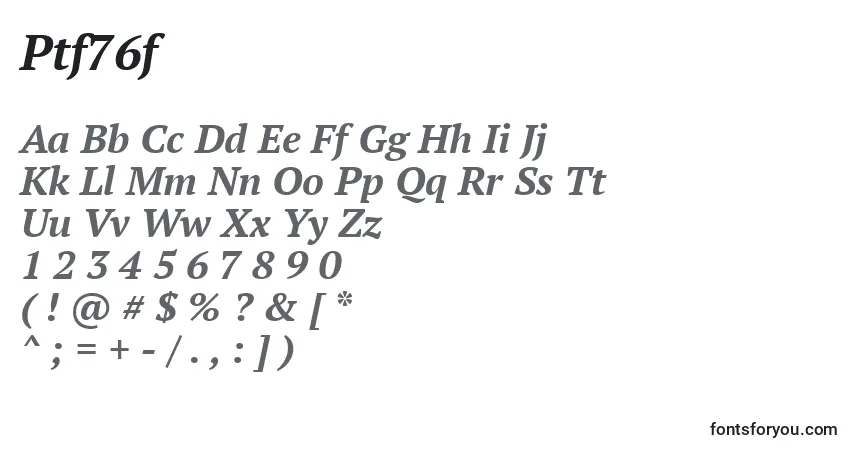 Czcionka Ptf76f – alfabet, cyfry, specjalne znaki