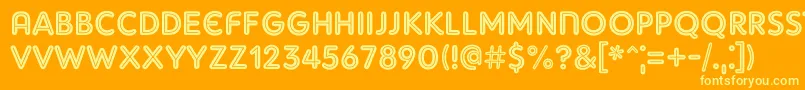 AdamGorryInline-Schriftart – Gelbe Schriften auf orangefarbenem Hintergrund