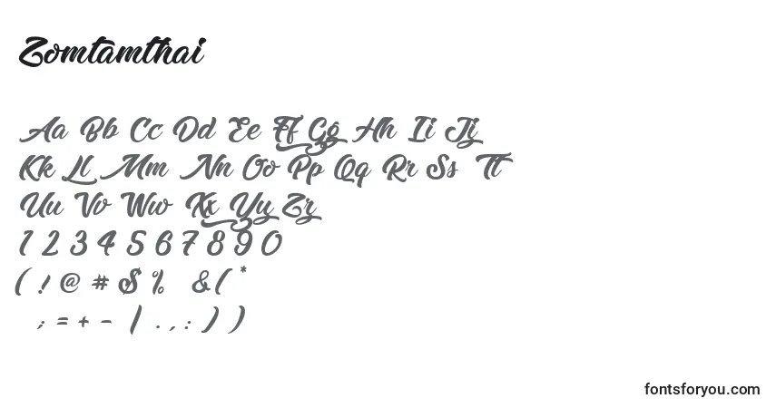Czcionka Zomtamthai – alfabet, cyfry, specjalne znaki