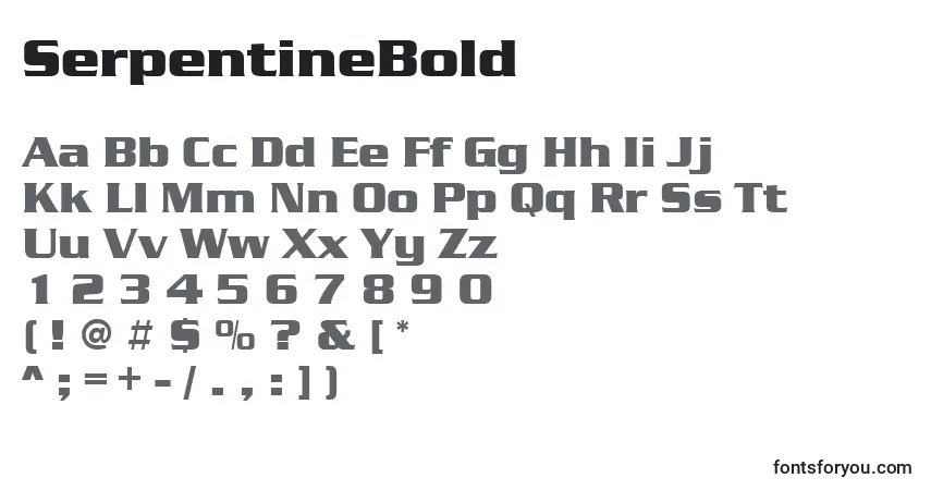 A fonte SerpentineBold – alfabeto, números, caracteres especiais