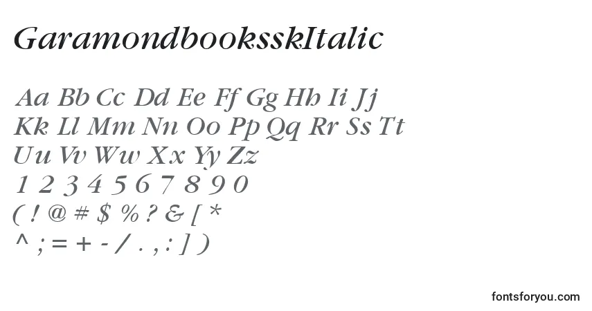 Шрифт GaramondbooksskItalic – алфавит, цифры, специальные символы