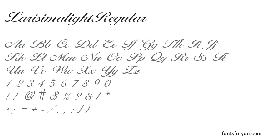 A fonte LarisimalightRegular – alfabeto, números, caracteres especiais
