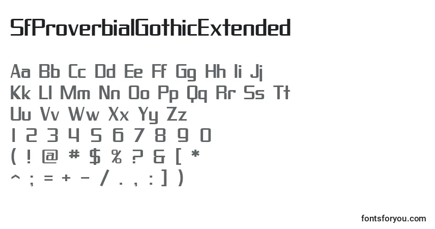 A fonte SfProverbialGothicExtended – alfabeto, números, caracteres especiais