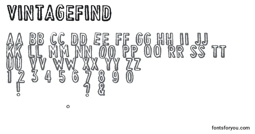 A fonte VintageFind – alfabeto, números, caracteres especiais