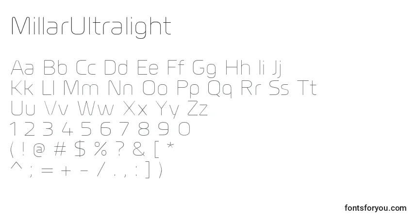 Schriftart MillarUltralight – Alphabet, Zahlen, spezielle Symbole