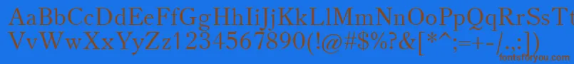 フォントTheanooldstyle – 茶色の文字が青い背景にあります。