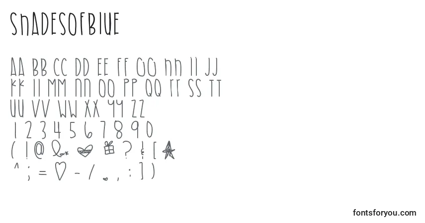 Shadesofblue-fontti – aakkoset, numerot, erikoismerkit