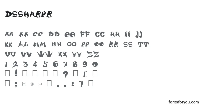 A fonte Dssharpr – alfabeto, números, caracteres especiais
