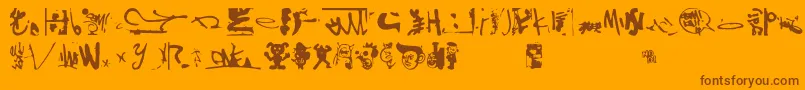Shinjuku-Schriftart – Braune Schriften auf orangefarbenem Hintergrund