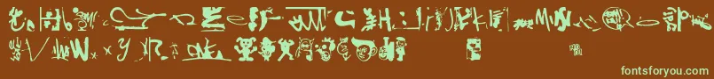 フォントShinjuku – 緑色の文字が茶色の背景にあります。