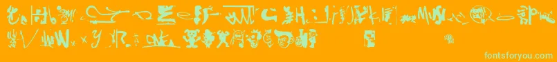 Shinjuku-Schriftart – Grüne Schriften auf orangefarbenem Hintergrund