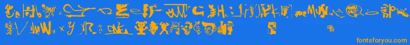 Shinjuku-Schriftart – Orangefarbene Schriften auf blauem Hintergrund