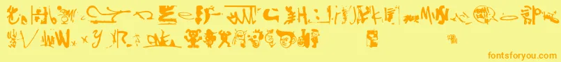フォントShinjuku – オレンジの文字が黄色の背景にあります。