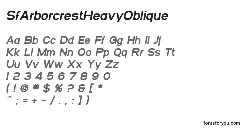 Czcionka SfArborcrestHeavyOblique – alfabet, cyfry, specjalne znaki