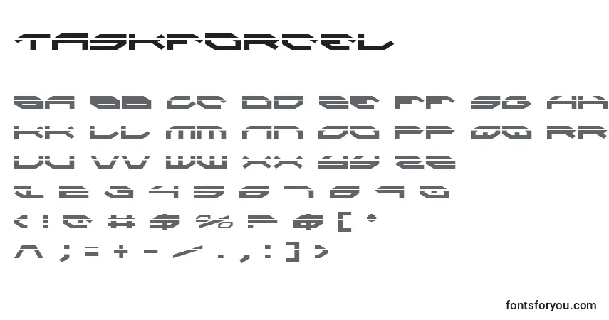 Czcionka Taskforcel – alfabet, cyfry, specjalne znaki