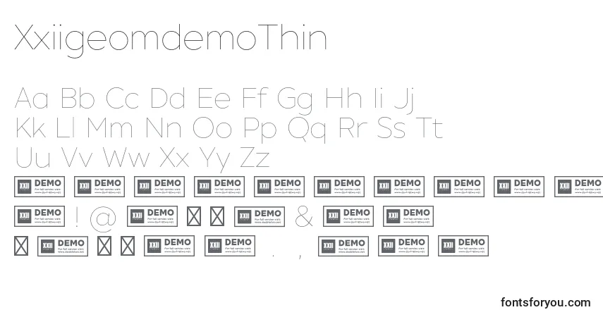 Шрифт XxiigeomdemoThin – алфавит, цифры, специальные символы