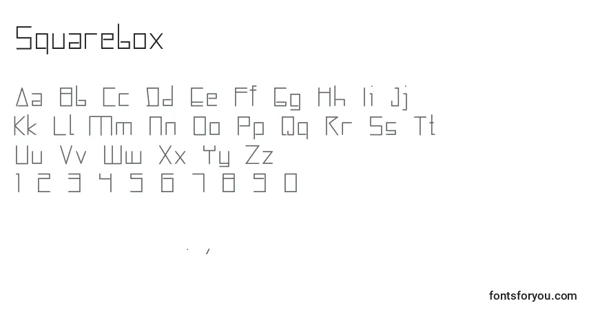 Squarebox-fontti – aakkoset, numerot, erikoismerkit
