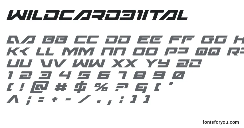 Czcionka Wildcard31ital – alfabet, cyfry, specjalne znaki
