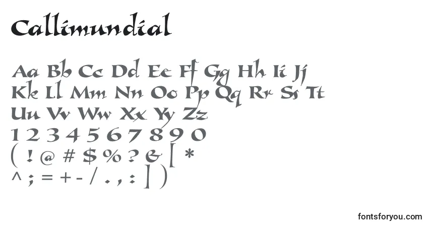 Schriftart Callimundial – Alphabet, Zahlen, spezielle Symbole
