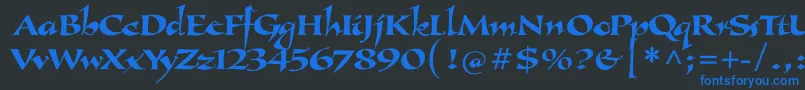 Callimundial-Schriftart – Blaue Schriften auf schwarzem Hintergrund