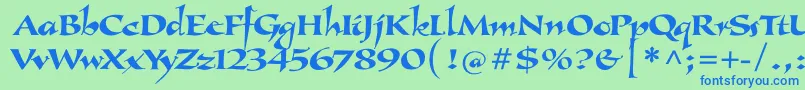Weitere Informationen zur Callimundial-Schriftart Callimundial-Schriftart – Blaue Schriften auf grünem Hintergrund